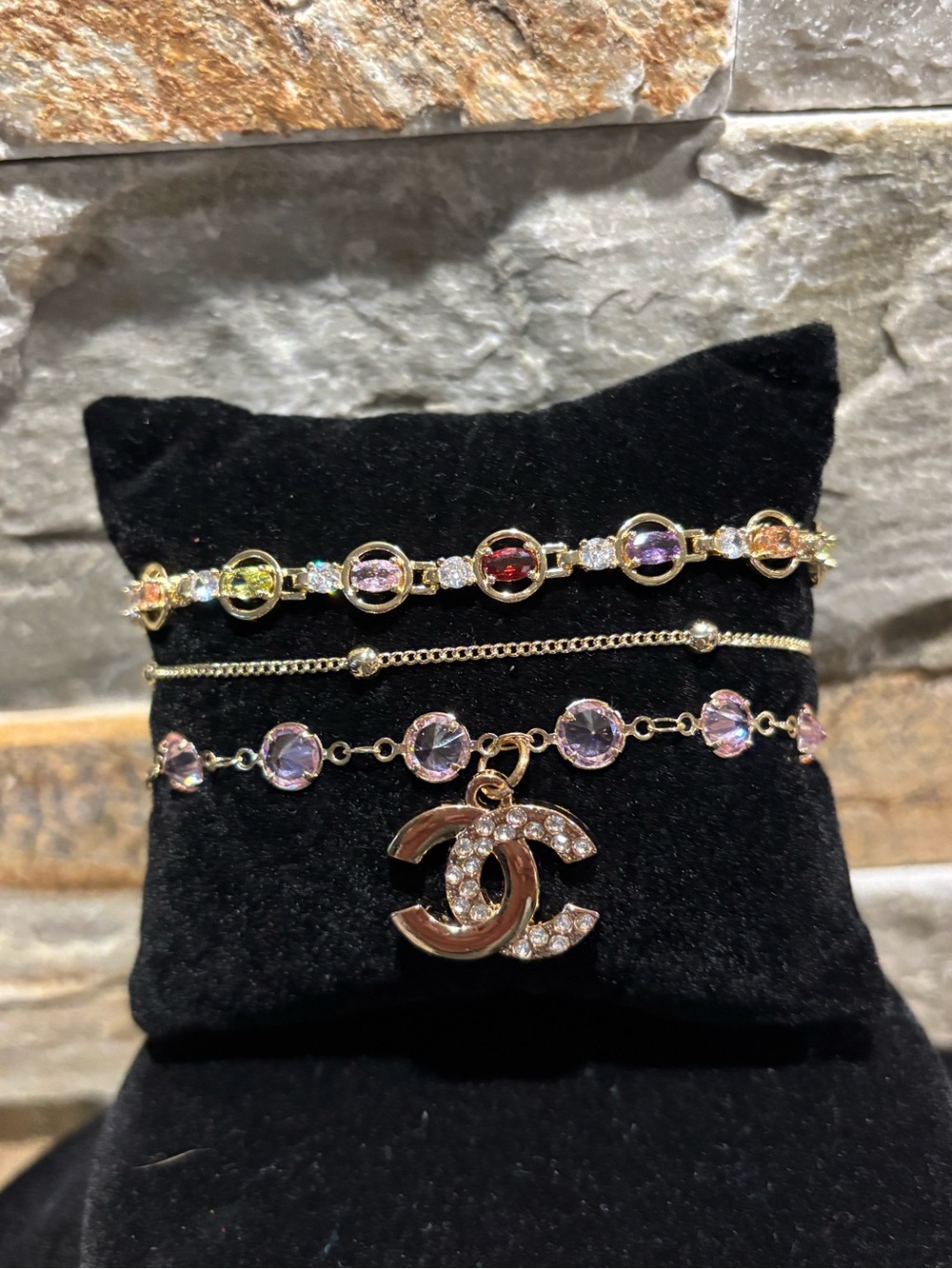 Gold Plated Multicolor Stone Crystal Bracelet Set